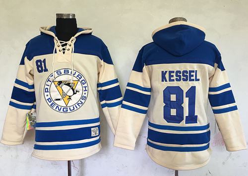 Penguins #81 Phil Kessel Cream Sawyer Hooded Sweatshirt Stitched NHL Jersey - Click Image to Close